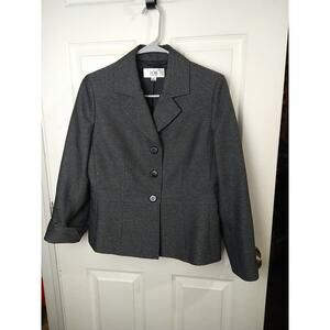 LeSuit Woman 10P Blazer Grey Three Button Slit Sleeve Prof Career Office Wear